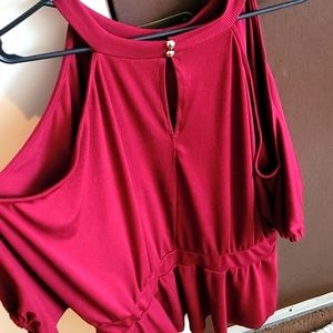 Shein burgundy cold shoulder peplum top 4X